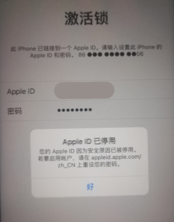 工农苹果手机维修分享iPhone 12 出现提示“Apple ID 已停用”怎么办 